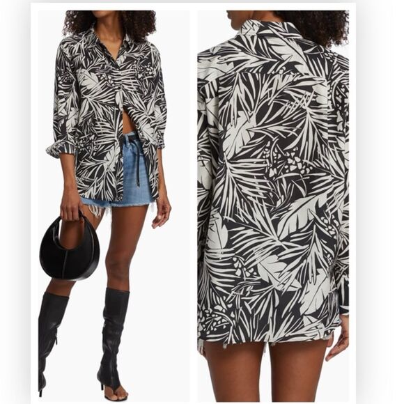 Frame NWT The Oversized Silk-Blend Palm Shirt in Noir Mult Size M $368 - Picture 1 of 9